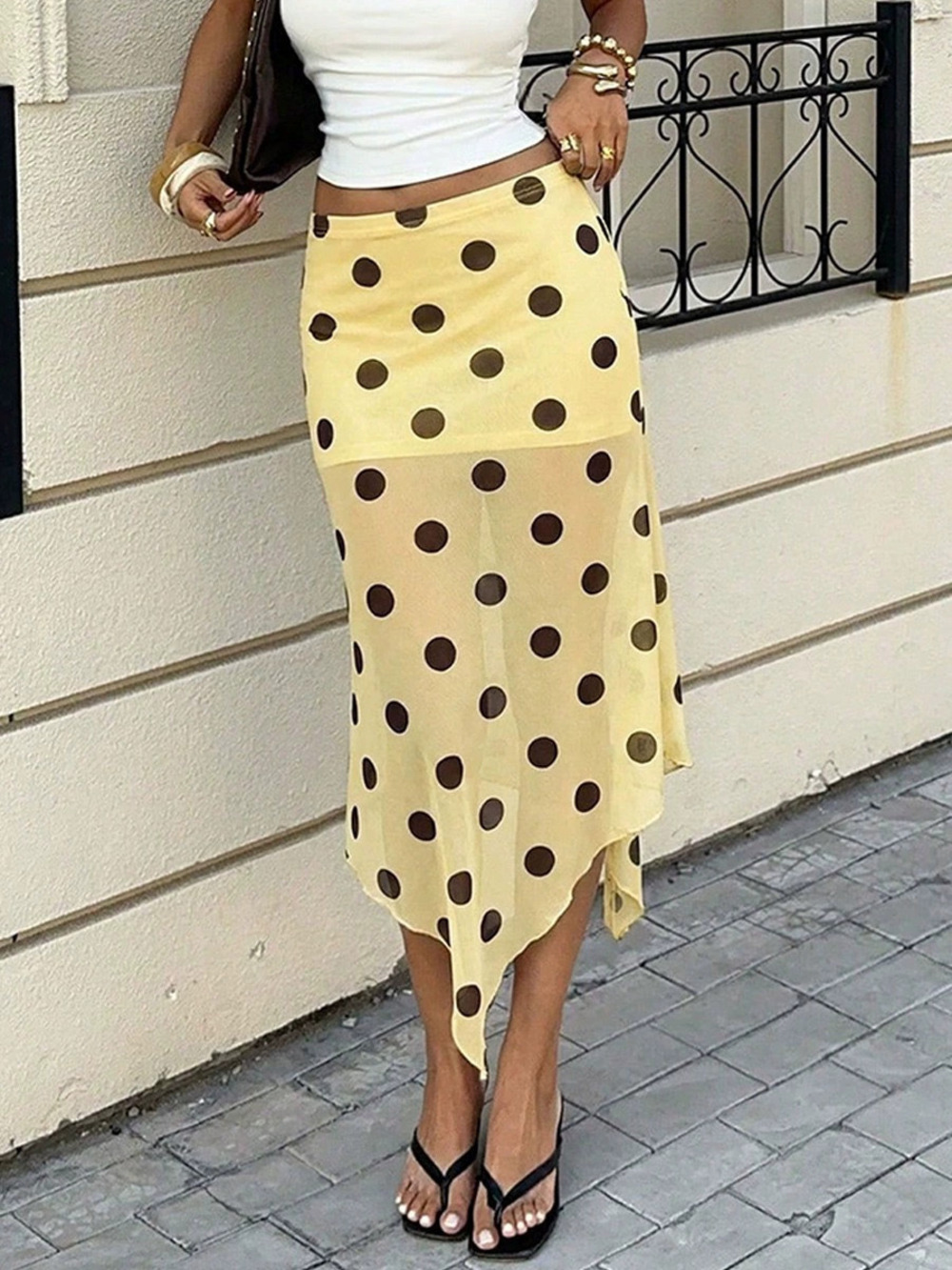 Forever 21 Summer Polka Dot Mesh Double Layer Flowing Skirt